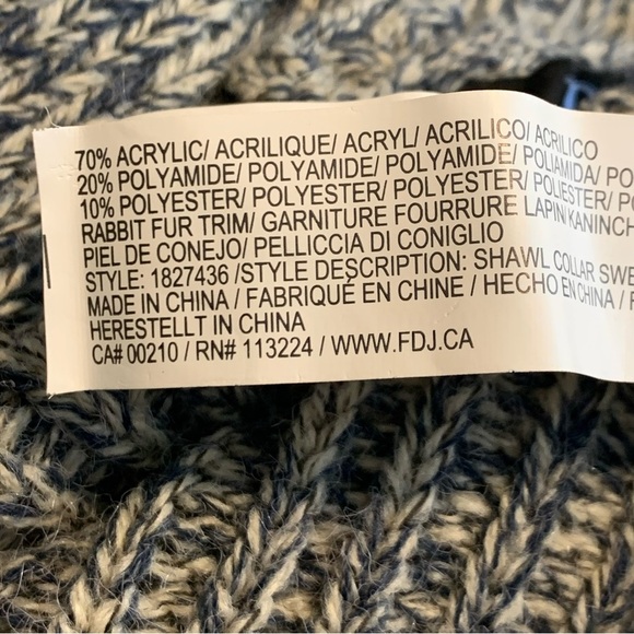 FDJ French Dressing Jeans Blue Gray Marled Knitted Vest Rabbit Fur Trim S / M - Picture 6 of 10